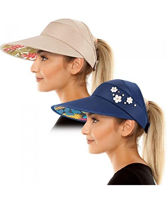 Sun Visor Hats for Women Wide Brim Sun Hat UV Protection Caps Floppy Beach Packable Visor