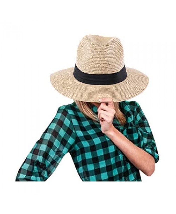 SUNFURA Unisex Sun Straw Hat Wide Brim Floppy Roll up Womens Cap UV Protection