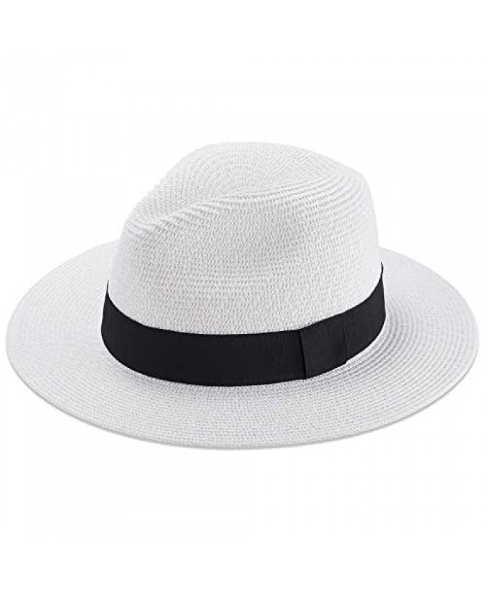 Women Straw Hat Panama Fedoras Beach Sun Hats Summer Cool Wide Brim UPF50+