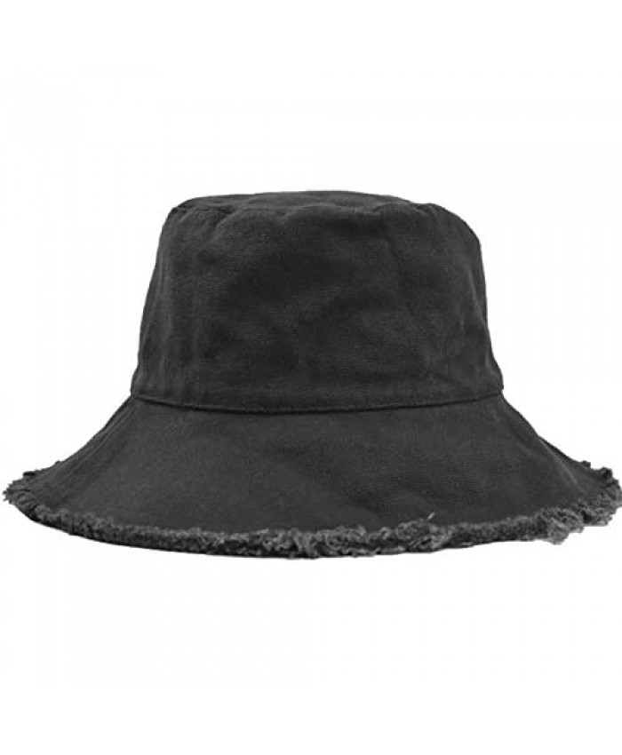 Women Summer Cotton-Washed-Sun-Bucket-Hat Distressed Retro-Fisherman-Cap Packable