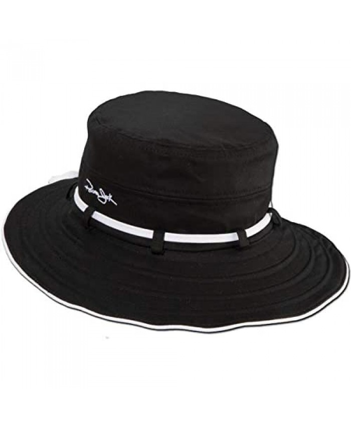 Women's Contrast Cotton Bucket Sun Hat with Sizing Tie 3 Brim
