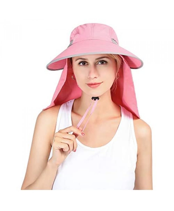 Womens Ponytail Fishing Hats Sun Protection Waterproof Cap with Neck Flap Wide Brim for Outdoor Hiking Gardening