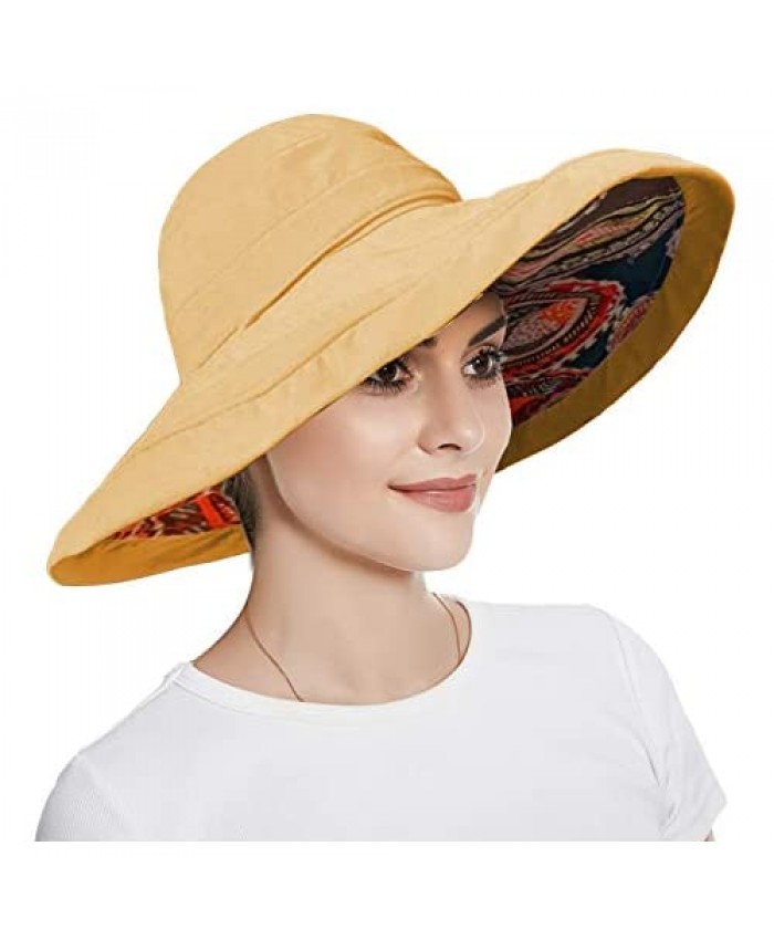 Women's Reversible Sun Hat Adjustable Chin Strap Beach Hat Wide Brim UV Protection Summer Hat