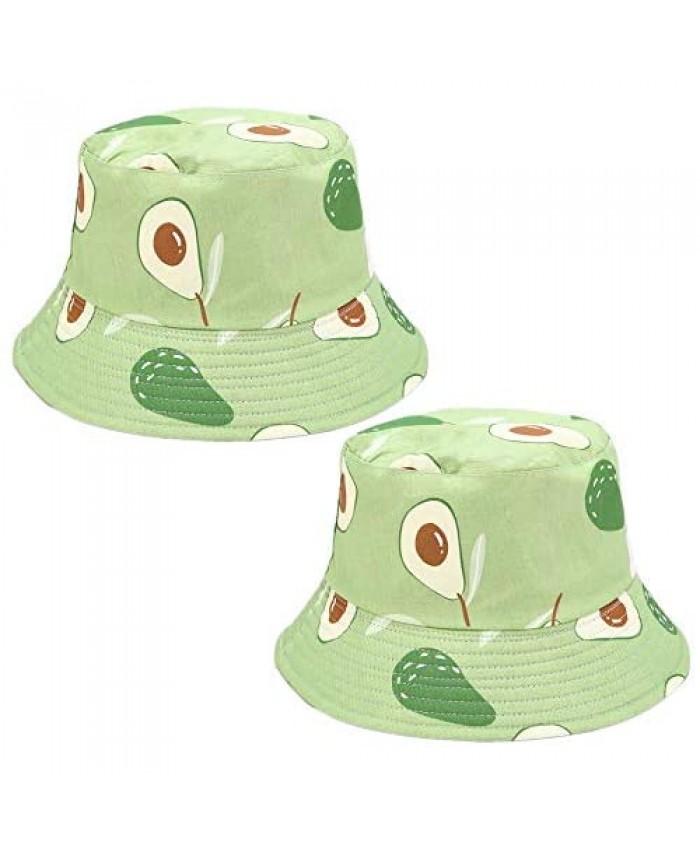 2 Packs Avocado Printed Double Side Wear Reversible Bucket Hat Sun Hat Fisherman Hat HC 22"