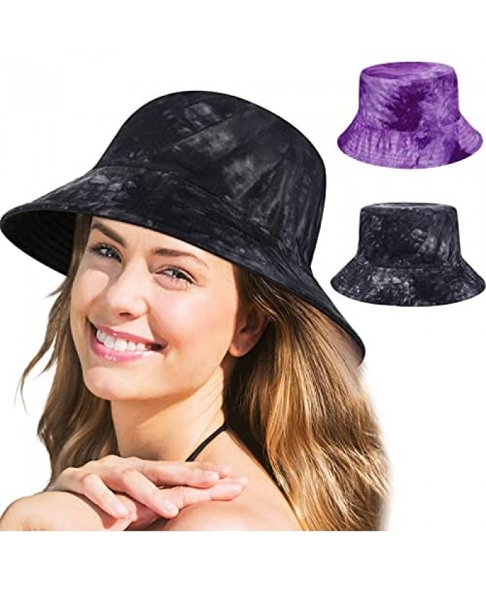2 Pieces Summer Bucket Hats for Women Tie Dyed Sun Beach Cap