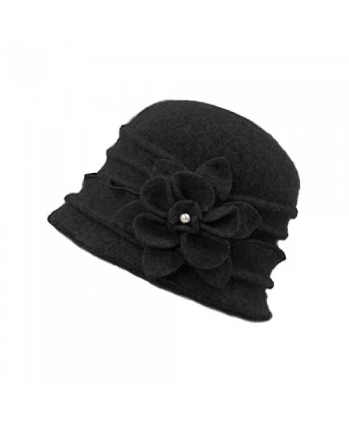 Dahlia Women's Winter Hat - Wool Cloche/Bucket Hat Slouch Flower