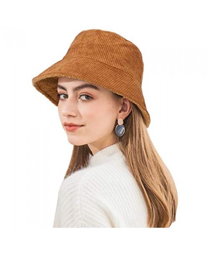 DOCILA Corduroy Bucket Hat for Women Reversible Soft Fisherman Caps Floppy Summer Sun Visors