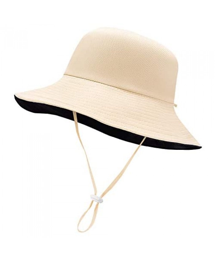 Feeke Womens Outdoor Reversible Bucket Hat Safari Fishing Sun Hats with Strap