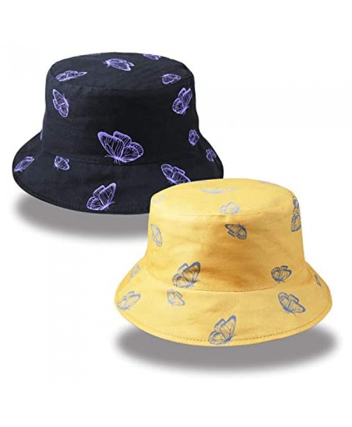 Groodo 2 Pieces Cute Butterfly Bucket Hat for Women Teens Girls Summer Sun Hat
