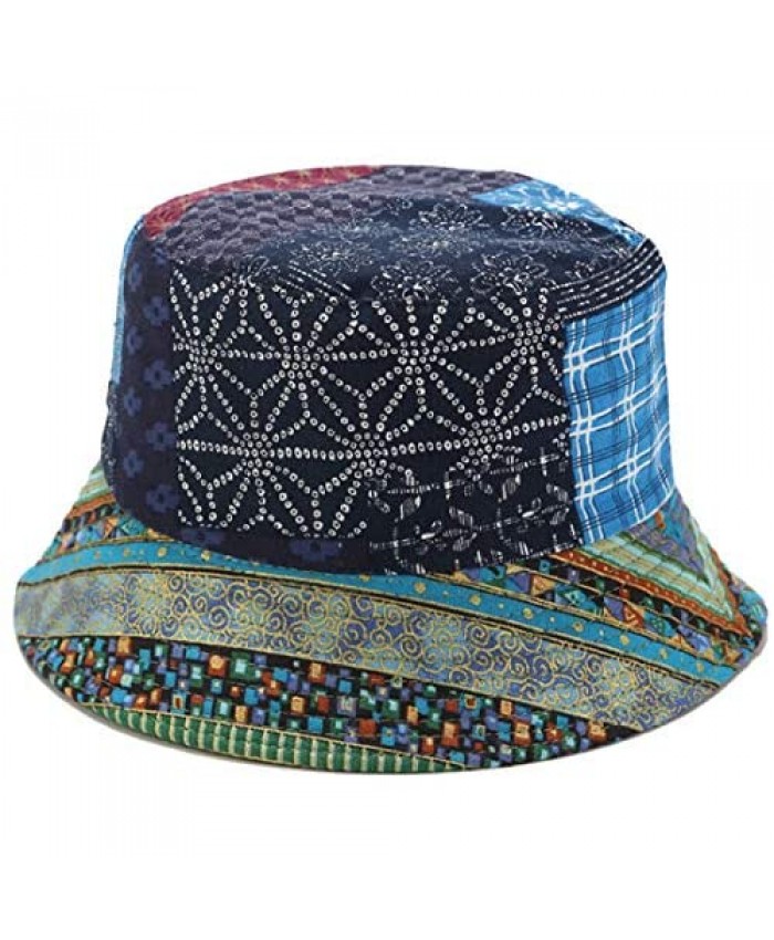 Hippie-Reversible Bucket Hat Women Boho Ethnic - Vintage Sun Hat