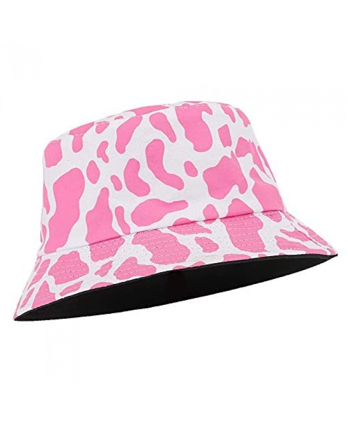 MNXA Unisex Zebra Cow Print Bucket Hat Folding Reversible Fisherman-Cap Summer Sun Hat 100% Cotton