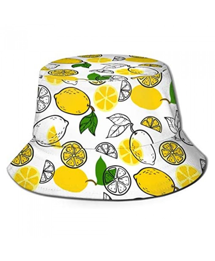 NINAINAI Fruit Cap Lemon Unisex Print Bucket Hat Polyester 100% Summer Travel Fisherman Cap Foldable Beach Sun Hat