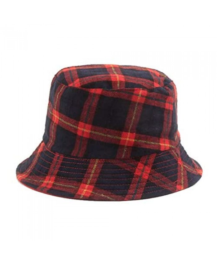Plaid Sun Bucket Hats Fisherman Cap Summer-Protection Packable