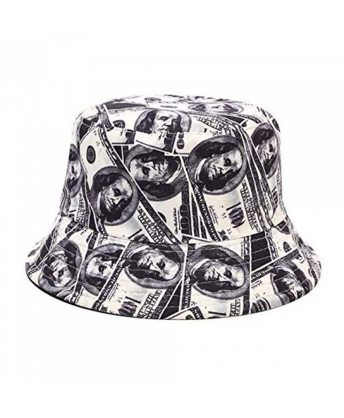 PURFANREE Women Teens Money Dollar Print Bucket Hat Reversible Beach Summer Sunhat Fisherman Hats Two Side Fun Cap
