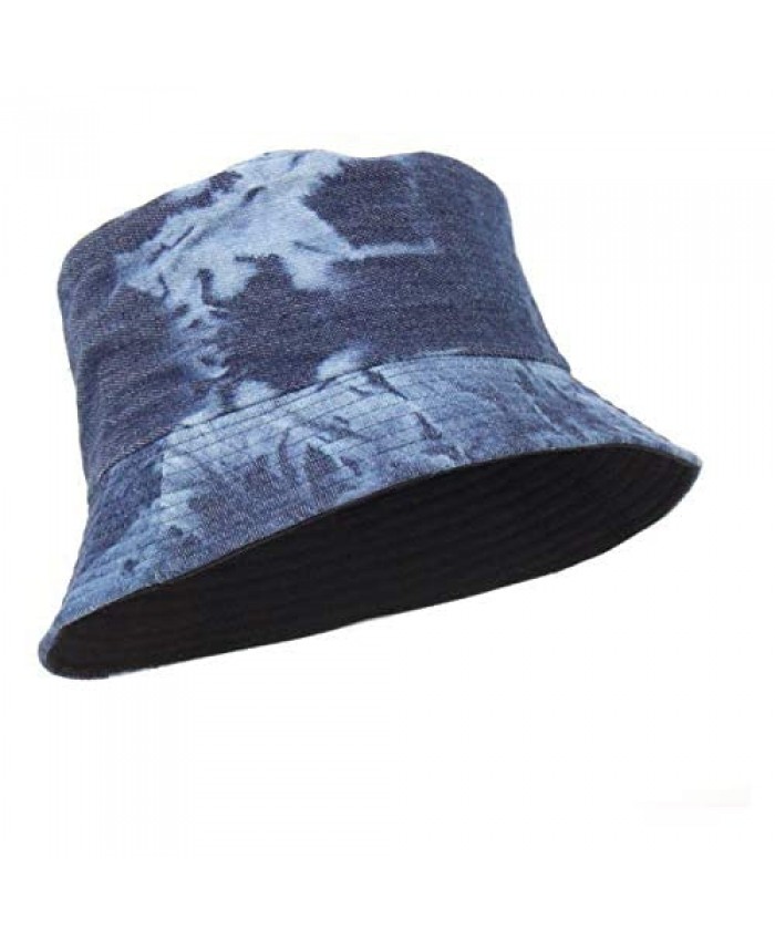 Reversible Tie Dye/Acid Wash Bucket Hat 100% Cotton Summer Beach Fisherman Boonie Hat Sun Protection for Women and Girls