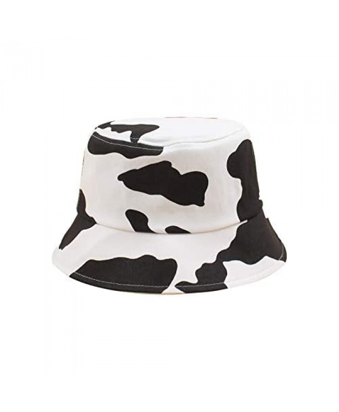Romwe Women's Bucket Hats Reversible Cow Print Outdoor Sunhat Fisherman Hat