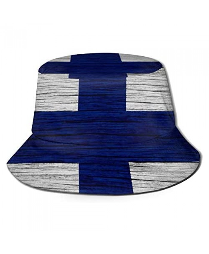 Tlsgcks Finland Wooden Texture Finnish Flag Unisex Printing Bucket Hat Pattern Fisherman Hats Summer Reversible Packable Cap Women Men Girl Boy Black