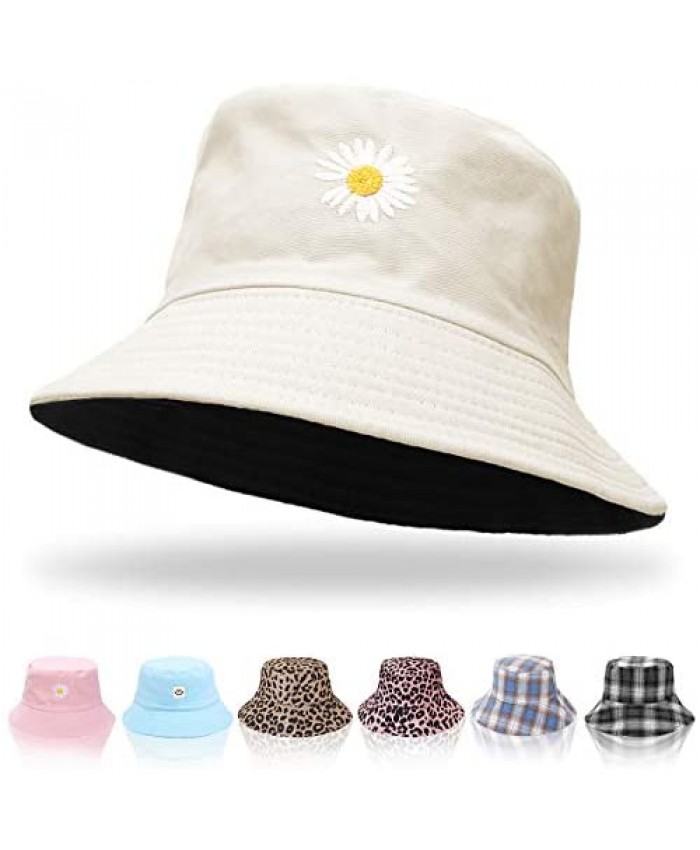 Women Cute Bucket Hat - Summer Fisherman Cap Print Bucket Hat Cotton Reversible Beach Sun Hat for Unisex Outdoor Sports