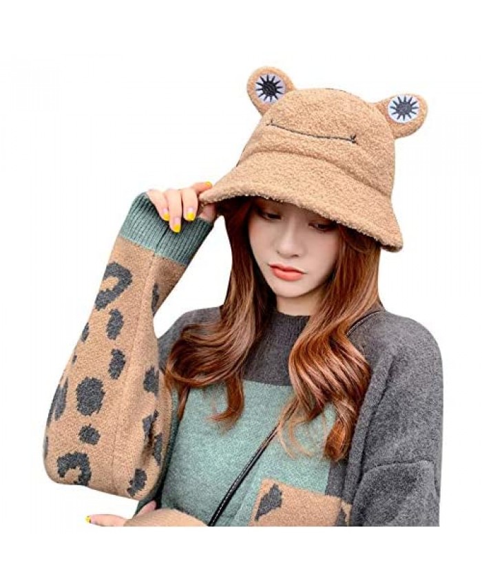 Women Leopard Print Faux Fur Bucket Hat Fluffy Plush Winter Warm Fisherman Cap Cloche Hat for Unisex Adults Teens