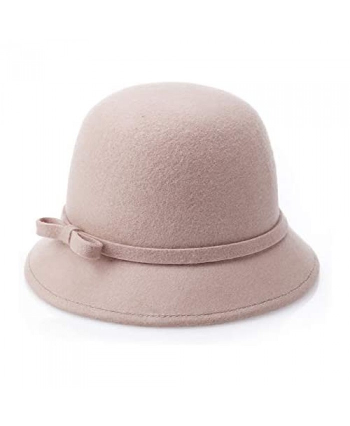 Women Winter Wool Bucket Hat Stylish Felt Cloche Bowler Vintage Hat Khaki