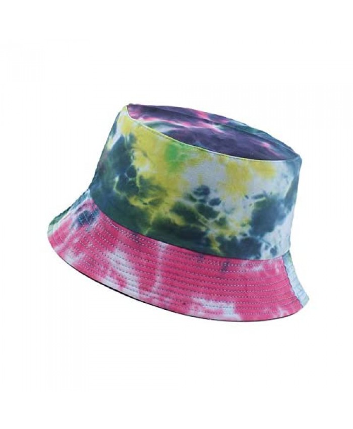 Womens Bucket Hat Tie-Dye Fisherman Hat Reversible Summer Sun Hat (Rose Red Tie Dye Medium)