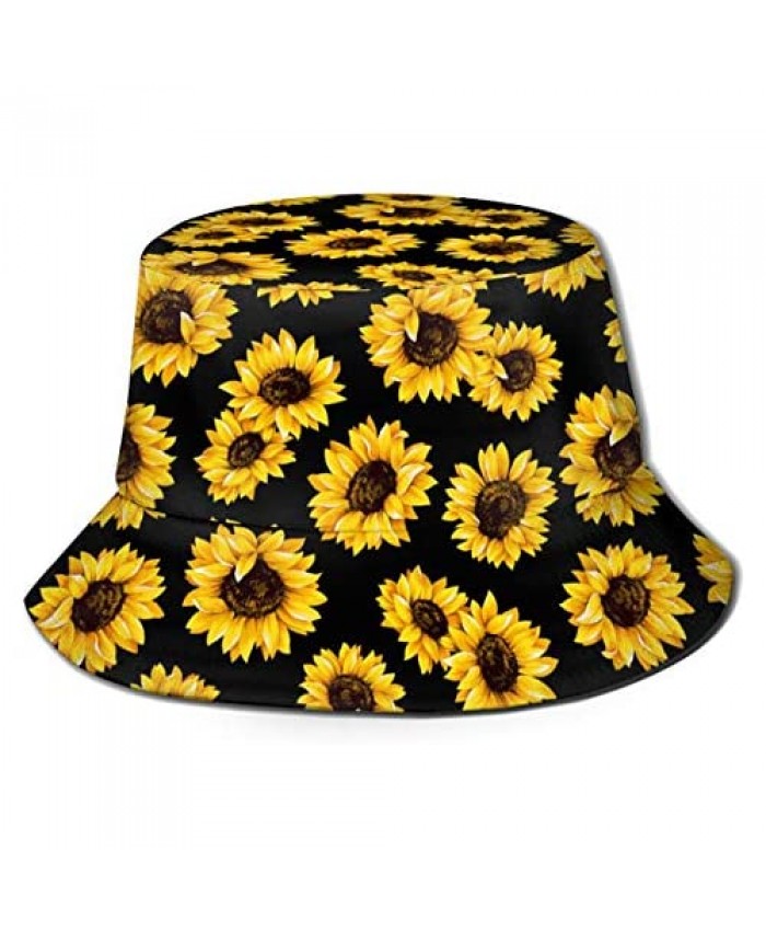 Yellow Sunflower Bucket Hat Reversible Fisherman Cap Beach Sun Hats for Men Women Boys and Girls