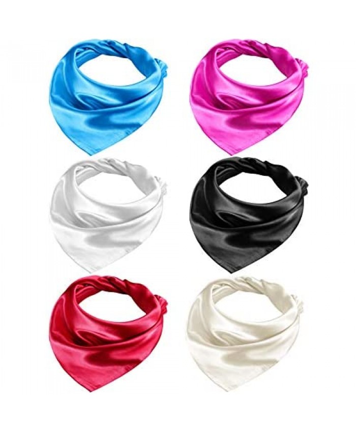 6 Pieces Satin Square Scarf Women Solid Neck Head Scarves Neckerchief 23.6 By 23.6 Inch