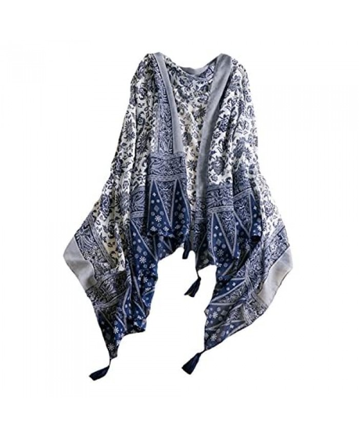 MeiLing Women's Lightweight Scarves Print Wraps Sarongs Cover Up Cotton Tassel Fringe Scarf Shawl