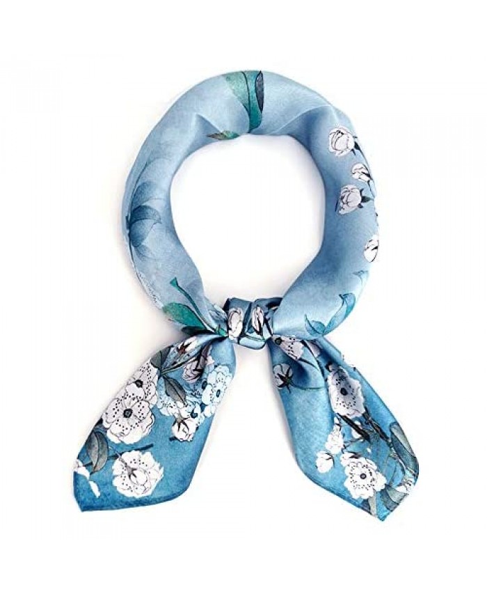 Pure Natural Mulberry Silk Scarfs Women Small Square Scarf 21 x 21 Breathable Lightweight Neckerchief Printed Headscarf