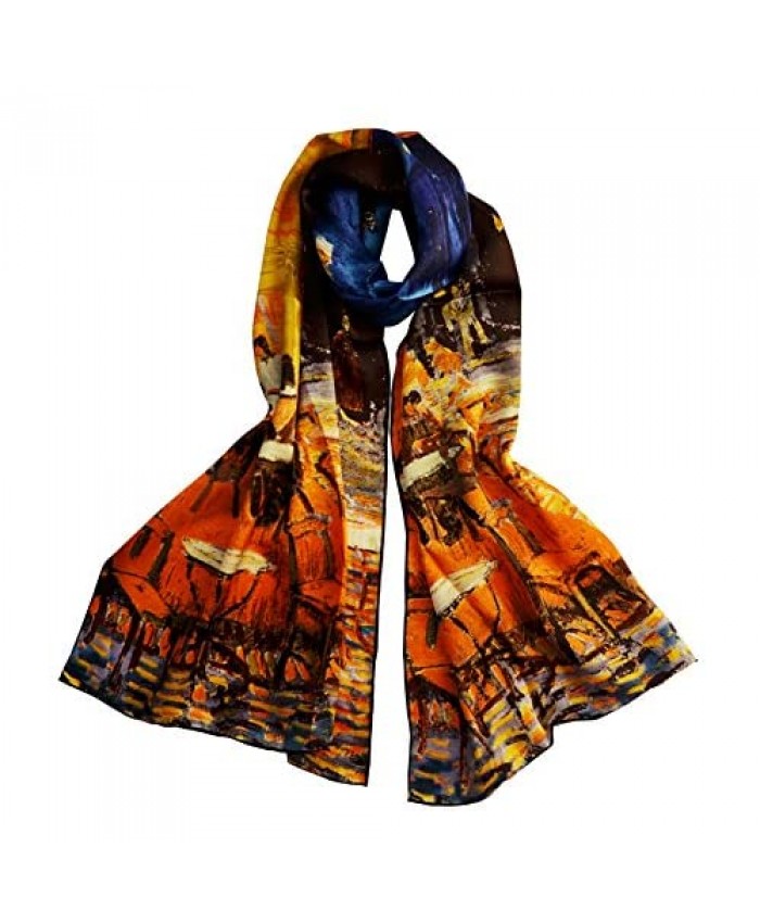 Van Gogh and Claude Monets Paintings Fashion Silk Scarf Premium Shawl Wrap Art (Van Gogh - Starry Night)