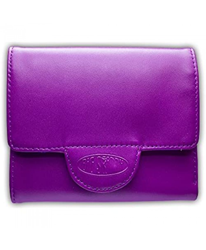 Big Skinny Women's Trixie Leather Tri-Fold Slim Wallet Holds Up to 30 Cards Plum Purple