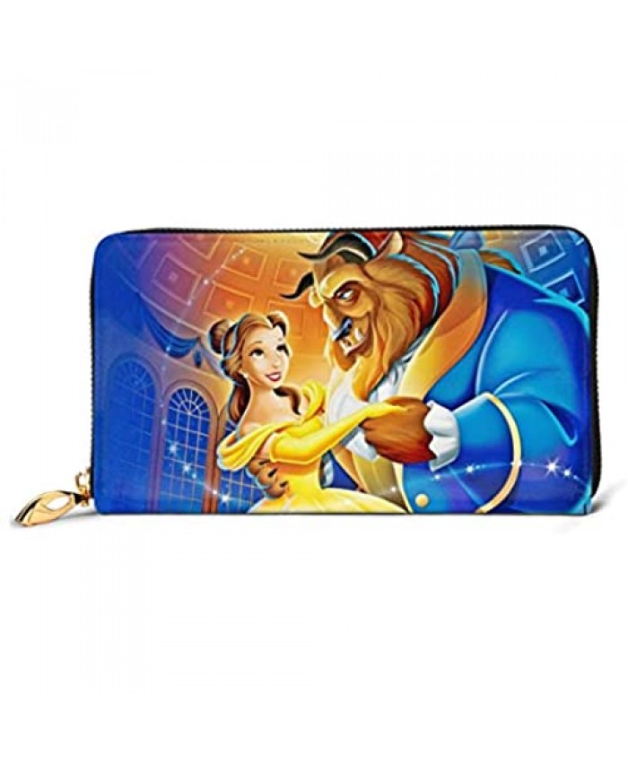 Cartoon Beauty and Beast Wallet Blocking Genuine Leather Wallet Zip Around Card Holder Organizer Clutch Wallet Large Capacity Purse Phone Bag For Men Women