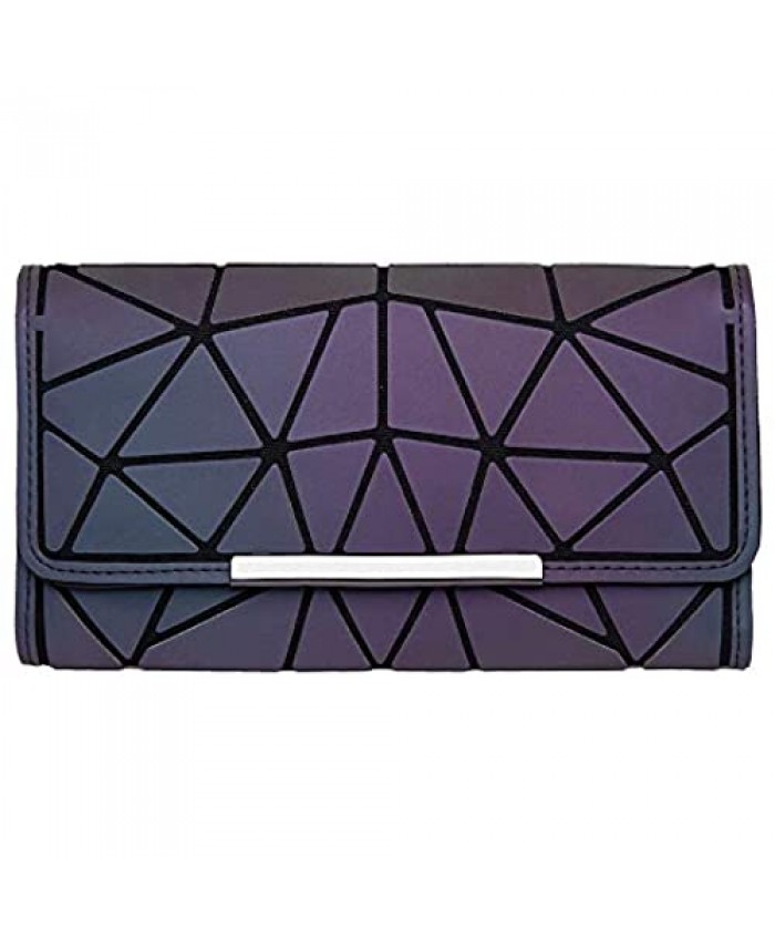 DIOMO Geometric Luminous Women Long Wallet Holographic Reflective Credit Card Holder Clutch with Zipper Pocket (Wallet NO.4)