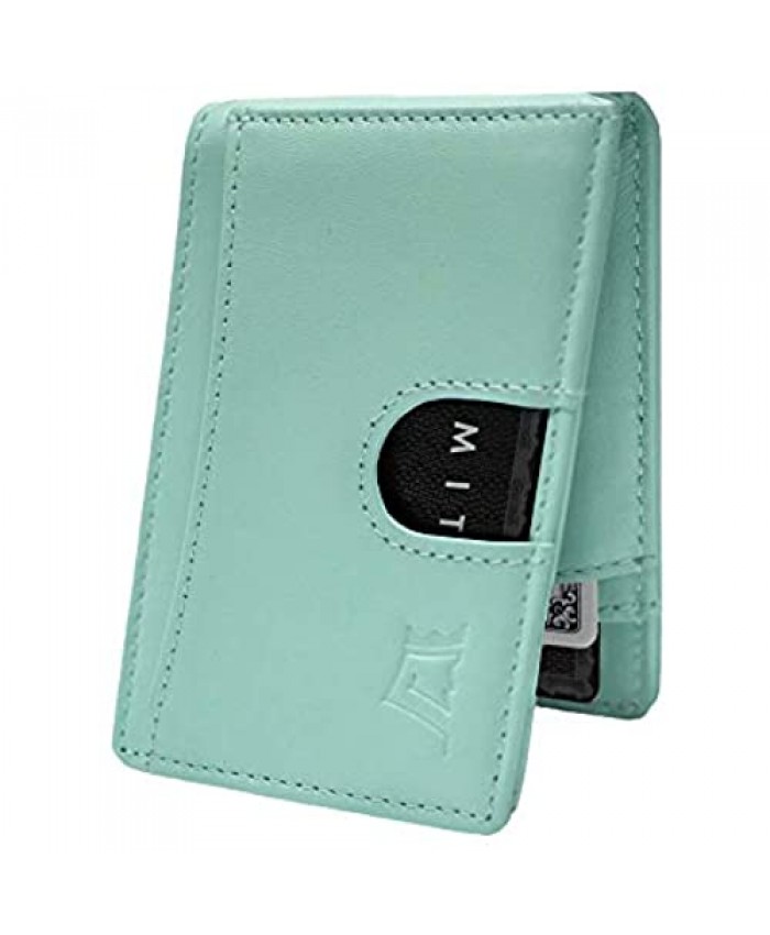 Kings Loot Slim Full-Grain Leather Wallet for Women – Small Bifold Ladies Wallet - Includes RFID Blocking Credit Card Slots & Pull Tab – Holds 10 Cards (Mint)