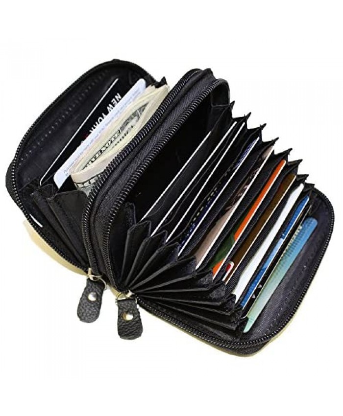 Leatherboss Leather RFID Identity Safe Double Zippered Accordion Wallet