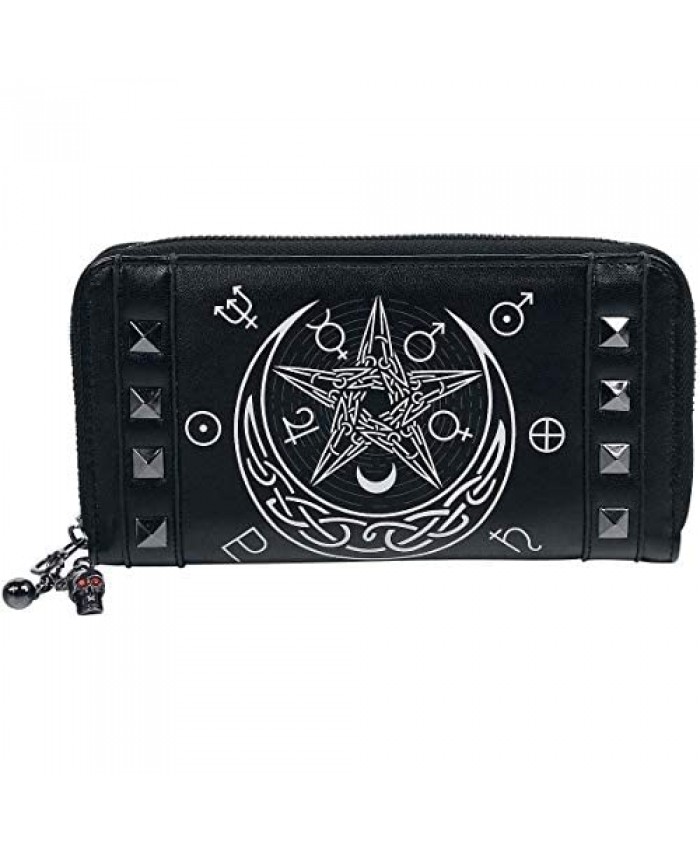 Lost Queen Hollow Zip Around Wallet Moon Star Astrological Solar System Studded Clutch