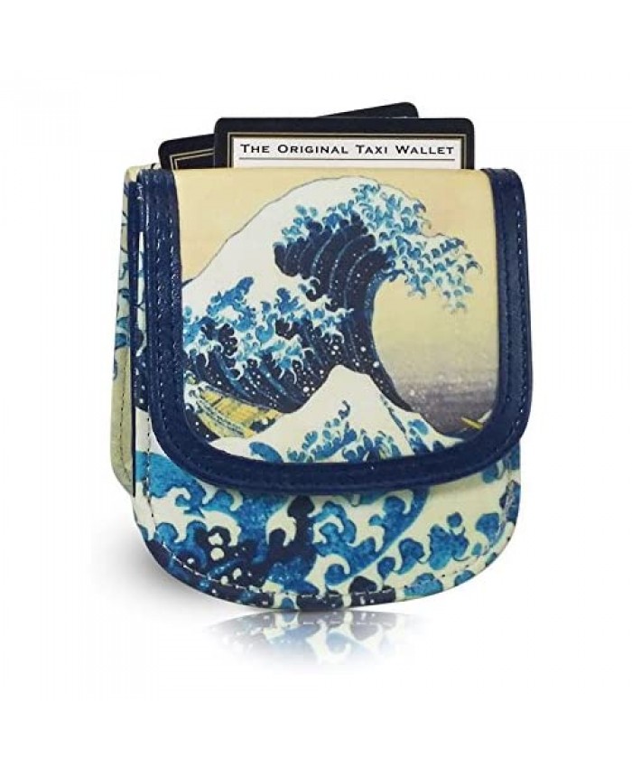 Taxi Wallet – Vegan Material Hokusai Wave – A Simple Compact Front Pocket Folding Wallet that holds Cards Coins Bills ID – for Men & Women