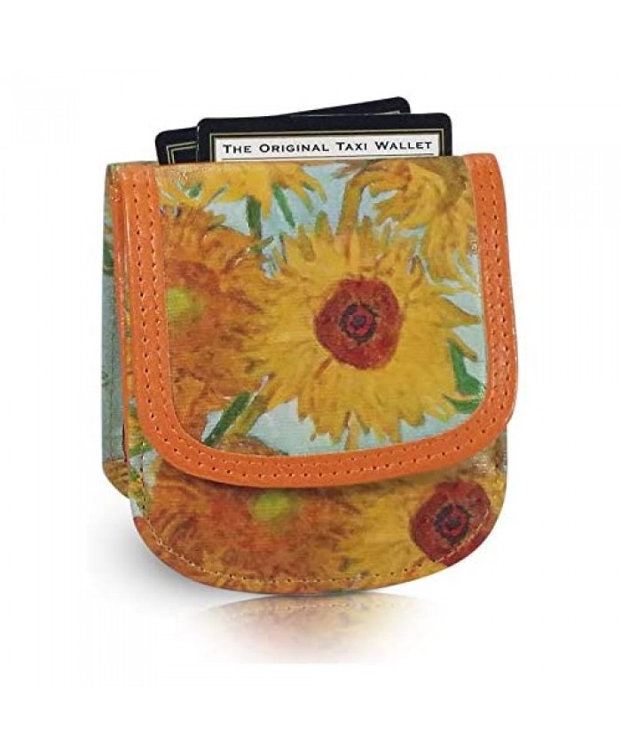 Taxi Wallet – Vegan Material Van Gogh's Sunflowers – A Simple Compact Front Pocket Folding Wallet that holds Cards Coins Bills ID – for Men & Women