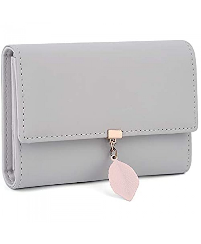 UTO Wallet for Women PU Leather Card Holder Organizer Leaf Pendant Zipper Coin Purse Medium 821
