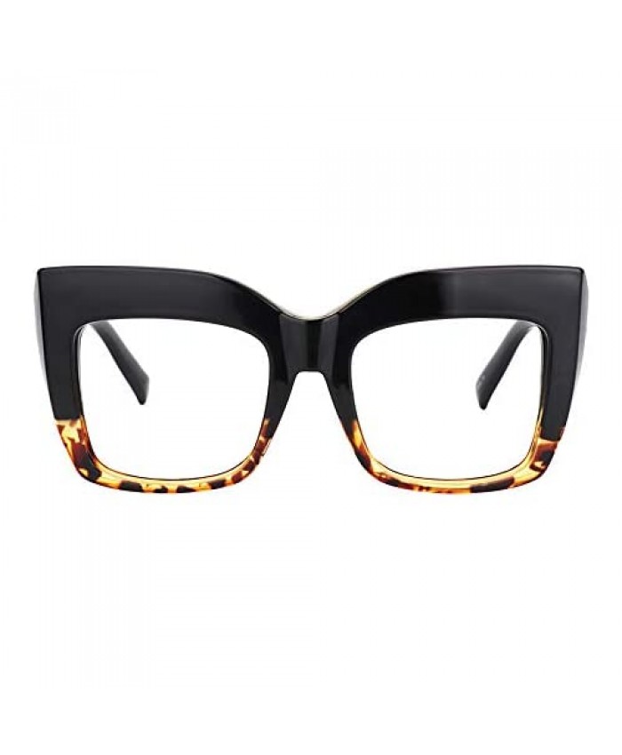 Poxas Oversized Thick Glasses Frames Cat Eye Non-Prescription Eyeglasses for Women Clear Lens